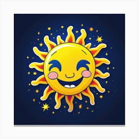 Lovely smiling sun on a blue gradient background 109 Canvas Print