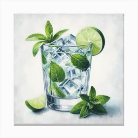 Lime Light: A Lively and Inviting Painting of a Cocktail Glass with Ice Cubes and a Slice of Lime Canvas Print