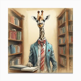 Giraffe In Library 2 Canvas Print