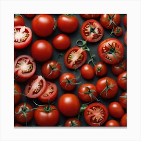 Red Tomatoes On Black Background 5 Canvas Print