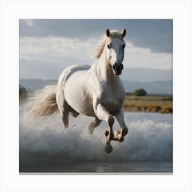 White Horse Galloping Canvas Print