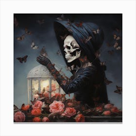 Skeleton With Roses Canvas Print