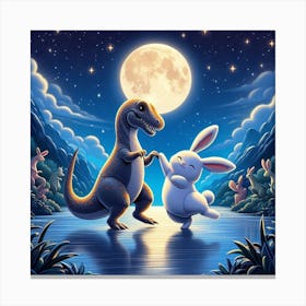 Dinosaur And Bunny Canvas Print