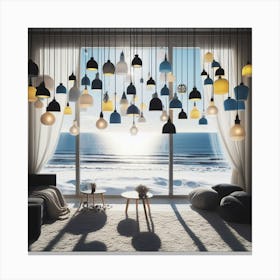 Living Room With Hanging Lamps Canvas Print