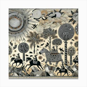 Woods and animals painting Canvas Print