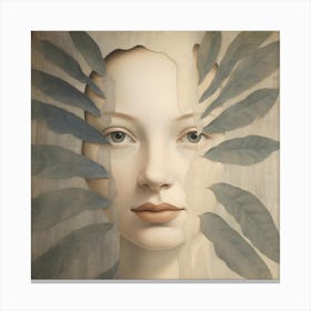 Untitled By F Parrish | surrealism | digital art | vintage look | muted colours | nature | female face | figurative | botanical | square | collage | nature Canvas Print