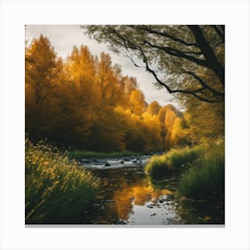 Autumn Trees In A Stream Canvas Print