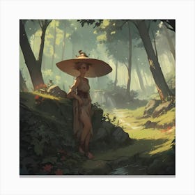 Asian Girl In The Forest Canvas Print