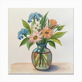 Watercolor Flowers In A Vase Canvas Print