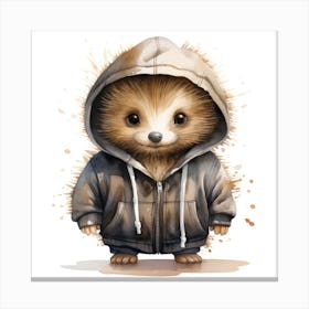 Watercolour Cartoon Porcupine In A Hoodie 2 Canvas Print