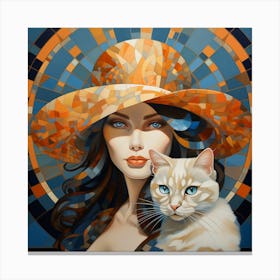 Woman With A Hat And Cat Canvas Print