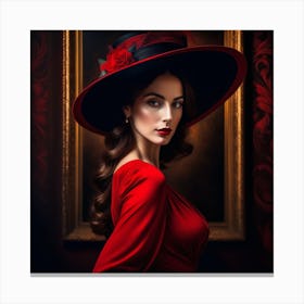 Victorian Woman In Red Hat Canvas Print