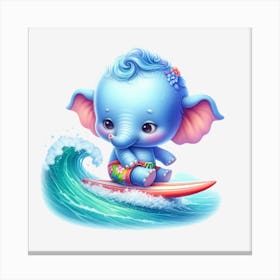 Cute Elephant Surfing Canvas Print