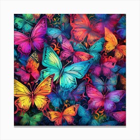Colorful Butterflies On A Black Background 1 Canvas Print