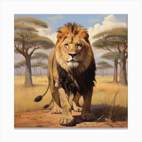 Lion In The Savannah Canvas Print