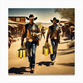 Two Cowboys Walking Down The Road Canvas Print