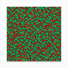 A Pattern Featuring Abstract Geometric Shapes With Edges Rustic Green And Red Colors, Flat Art, 108 Canvas Print