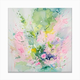 Watercolor Flowers, Leaves, and Movement in Abstract Painting Art Canvas Print