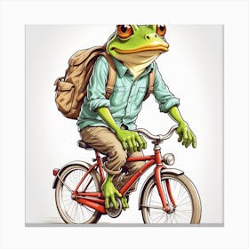 Frog Riding A Bike Canvas Print