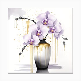 Orchids In A Vase Monochromatic Watercolor Canvas Print
