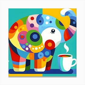 Colorful Elephant With Cup Of Coffee Canvas Print