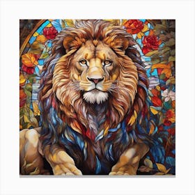 Lion With Roses Canvas Print