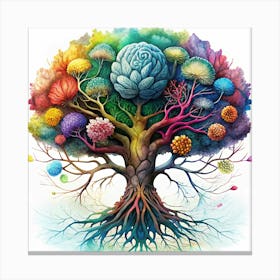 Watercolor Tree With Colorful Blossoms Canvas Print