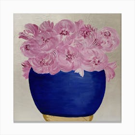 Peonies In A Blue Vase Canvas Print