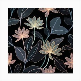 Lotus Flowers On Black Background Canvas Print