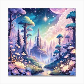 A Fantasy Forest With Twinkling Stars In Pastel Tone Square Composition 309 Canvas Print