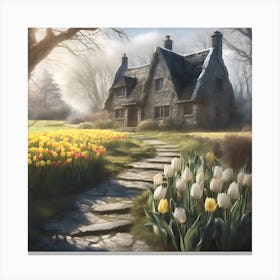 A Misty Morning in Early Spring at the Old Stone House Canvas Print