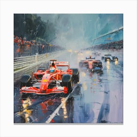 Ferrari Racing In The Rain Canvas Print