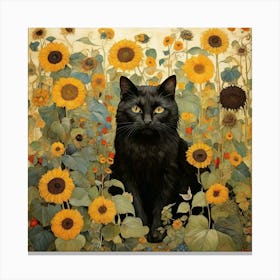 Black Cat In Sunflowers art Canvas Print