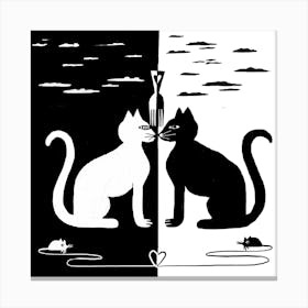 Black White Cat Mouse Love Canvas Print