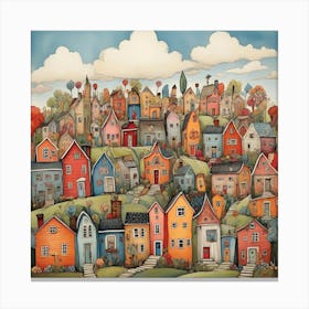 Folk Art Doodle Houses Village Art Print 3 Canvas Print