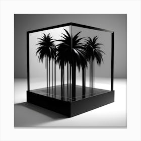 Art Piece With Black Palm Trees That Appear To Float Inside A Three Dimensional Box Canvas Print