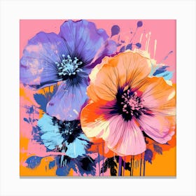 Andy Warhol Style Pop Art Flowers Lilac 4 Square Canvas Print