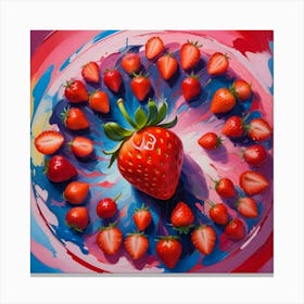 A Still Life Of Strawberries Arranged In A Circle On A Colorful Background Canvas Print