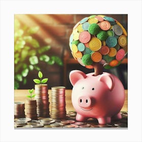 Piggy Bank With Money Tree Canvas Print