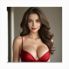 Beautiful Woman In Red Lingerie Canvas Print