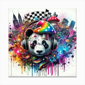 Panda Bear With Headphones 3 Canvas Print