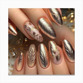 Nails With Gold Feathers Canvas Print