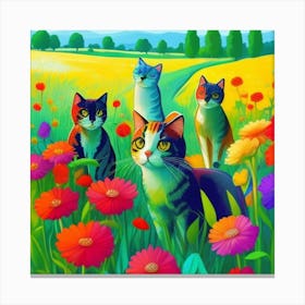 Cats In A Field Canvas Print