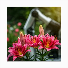 Pink Lilies In The Garden Canvas Print