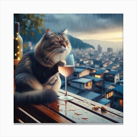 Cat Drinking Wine In The Rain 2 Canvas Print