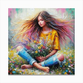 Girl With Wild Flowers Canvas Print