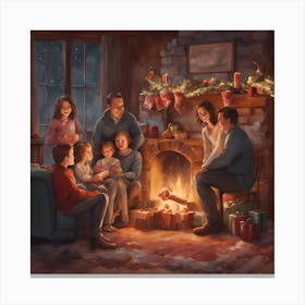 large christmas wall art Family By The Fireplace Canvas Print
