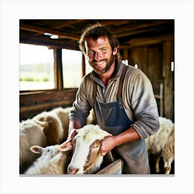 Farmer With Sheep 1 Canvas Print