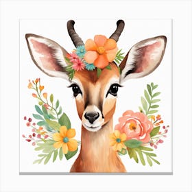 Floral Baby Antelope Nursery Illustration (54) Canvas Print