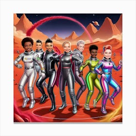 A Vibrant Digital Illustration Of An Astronaut Dance Party Canvas Print